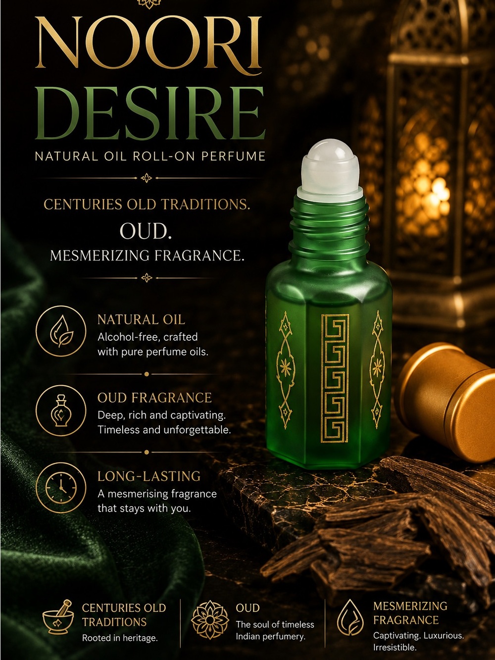 Desire Oud Natural Oil Roll-On Perfume — Green